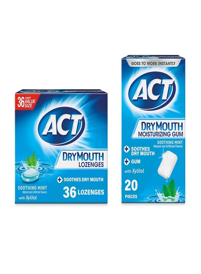 اكت علكة ACT المرطبة للفم الجاف، 20 قطعة، مع إكسيليتول، بنكهة النعناع المهدئة الخالية من السكر، وأقراص ACT المص للفم الجاف مع إكسيليتول، بنكهة النعناع المهدئة، 36 قرصاً مصاً. - Image 1